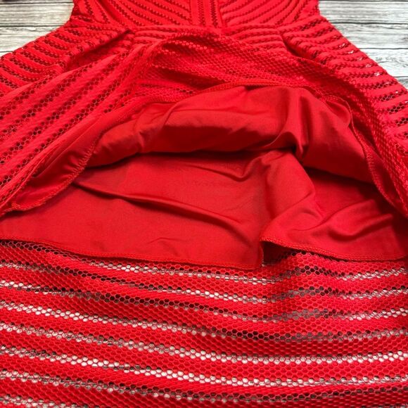 Ubranded Womens Cocktail Dress Bright Red S SM Small Lace Box Pleat Bubble Skirt - Picture 7 of 12